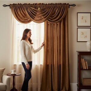 NWT Chris Madden Hilton Curtain Set 4 rod panels 84"; 4 waterfall valances